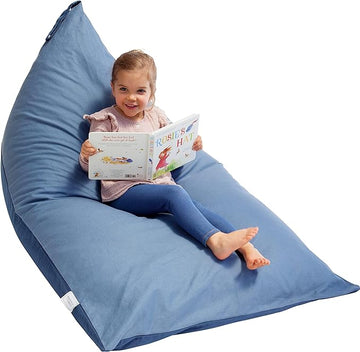 Stuffed Animal Bean Bag Storage - Machine Washable Bean Bag Chair for Kids - Extra Large Cover for Stuffing with Plush Toys, Pillows, Soft Items - Stuffed Animal Holder for Boys & Girls - Blue Denim