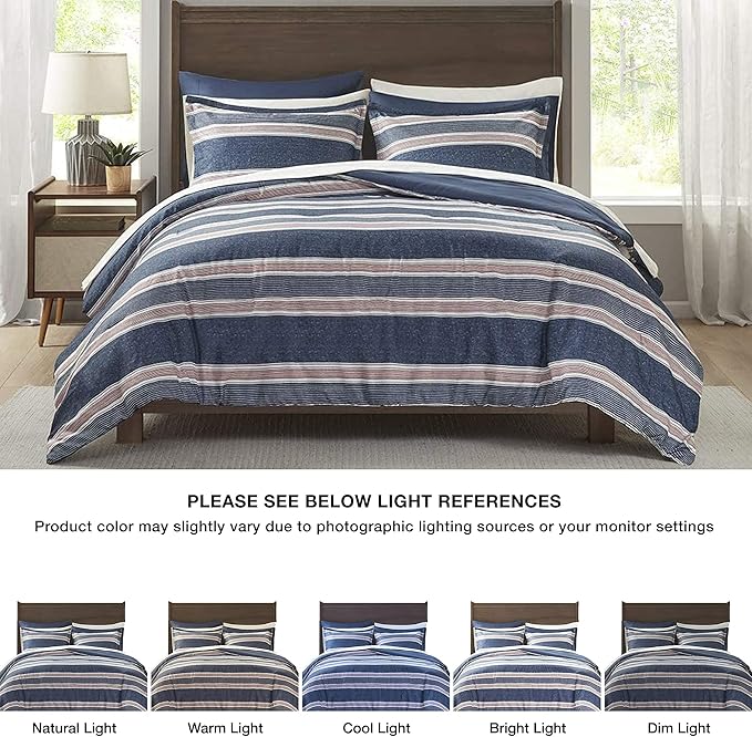Comfort Spaces Bed in A Bag Comforter Set - College Dorm Room Essentials for Boys Men Bedding, Complete Dormitory Bedroom Pack And Sheet with 2 Side Pockets, Full, Stripes Navy/Red