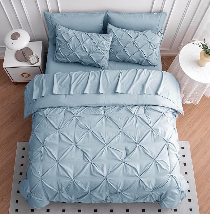 Lane Linen Twin XL Comforter Set, 5 Piece Twin XL Bedding, Pintuck Twin XL Bed in a Bag, Twin XL Bedding Comforter Sets, Twin XL Bed Comforter Set with Sheets, Pillowcase & Sham, Bed Set - French Blue