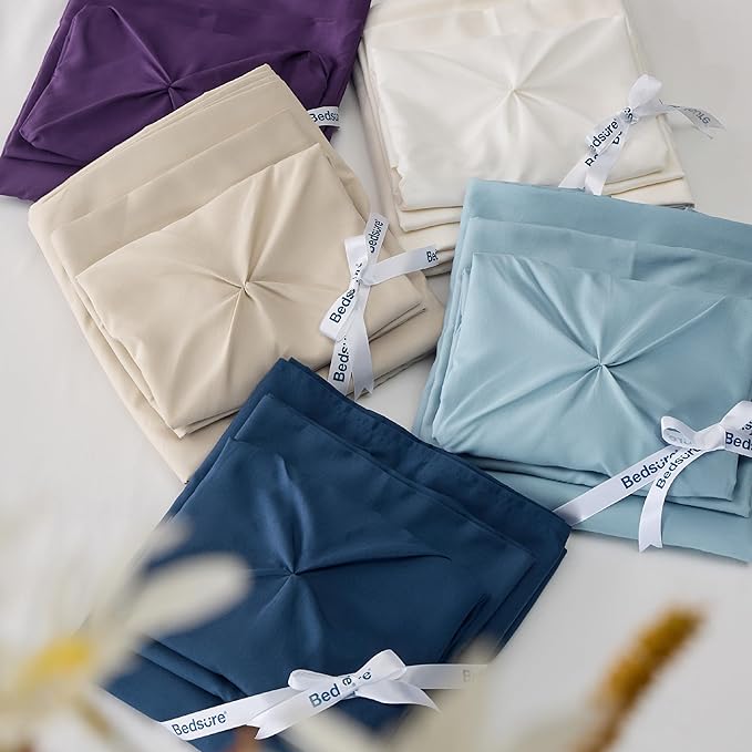 Bedsure King Size Comforter Set - Bedding Set King 7 Pieces, Pintuck Bed in a Bag Dark Green Bed Set with Comforter, Sheets, Pillowcases & Shams