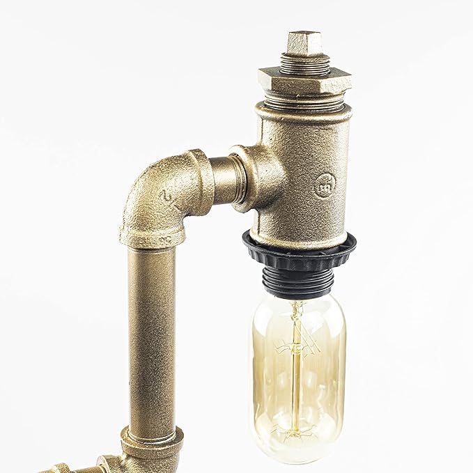 Steampunk Lamp with Dimmer, Dimmable Loft Style Industrial Vintage Antique Style Light with Bulb, Clock with Iron Piping Desk Lamp, Retro Desk Lamp LL-029