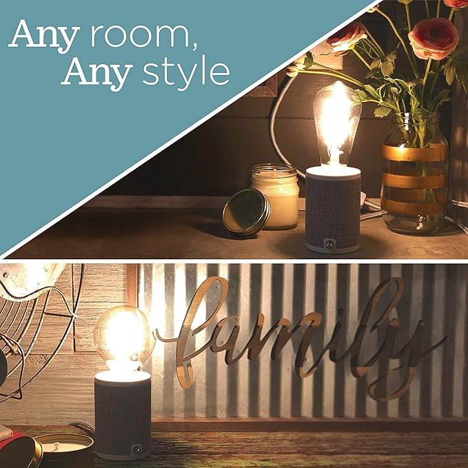 Enbrighten Anywhere Lamp, Lamp for Bedroom, Table, Bedside, Night Stands, Wall Mount, Designer Fabric Base with 6 Ft Braided Cord, Bulb Not Included, Gray, 46177