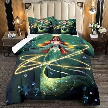 Mermaid Comforter Set for Girls Queen Size Deep Sea Magic Mermaid Bedding Sets for Girls Ultra Soft Mermaid Bedroom Decor with 1 Mermaid Quilt and 2 Pillowcases for Girls Bedroom Set All Season