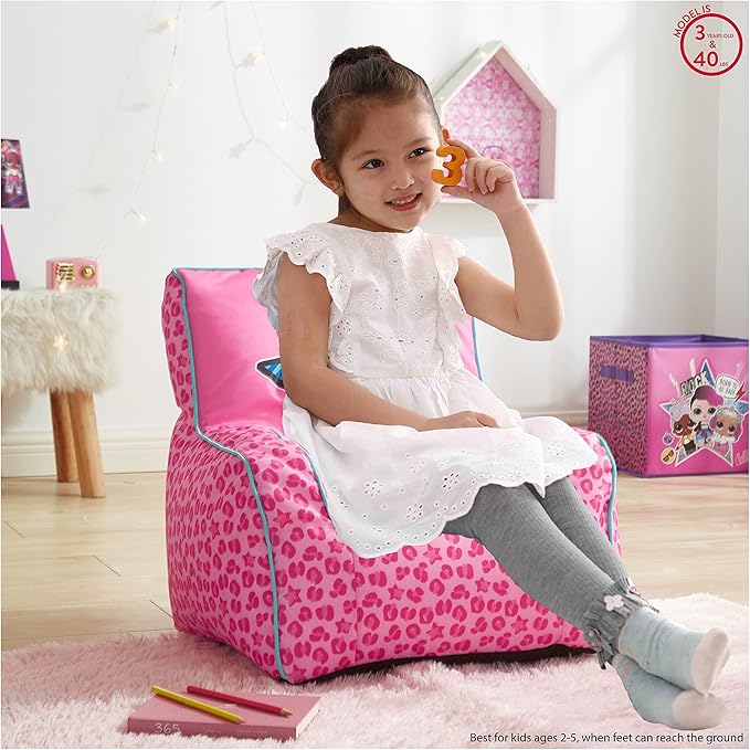 Idea Nuova LOL Surprise Kids Nylon Bean Bag Chair with Piping & Top Carry Handle, Large