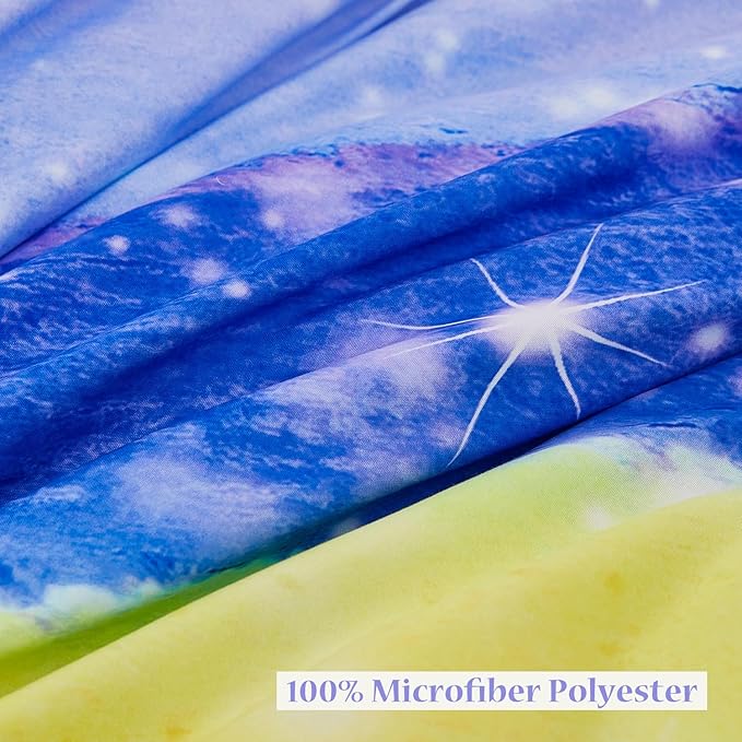 6Pcs Rainbow Girls Comforter Sets Full Size Blue Tie Dye Bed in A Bag for Kids/Teens Sparkle Galaxy Bedding Comforter Set Soft Lightweight Girls Bedding Sets for All Season