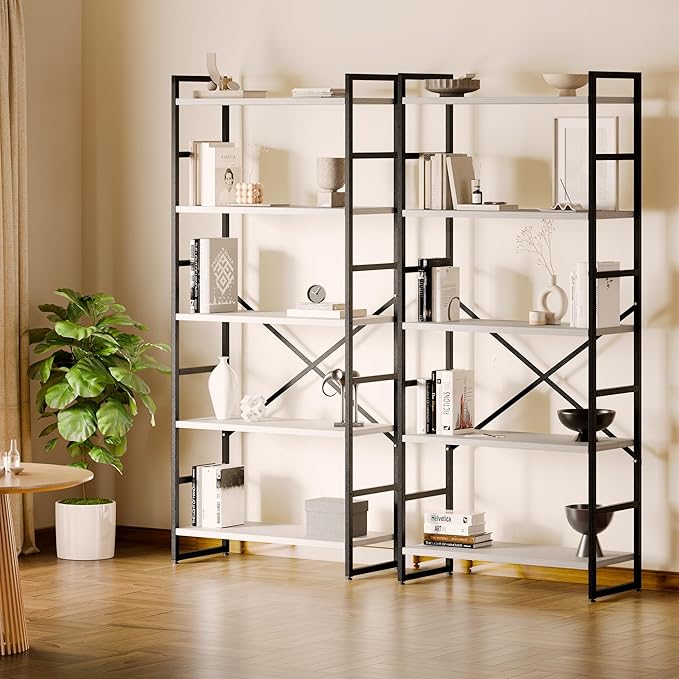 Shintenchi 5 Tiers Bookshelf, Classically Tall Bookcase Shelf,Industrial Book Rack,Modern Book Holder in Bedroom/Living Room/Office, Storage Rack Shelves for Books/Movies,11.8" Dx23.6 Wx62.2 H,White