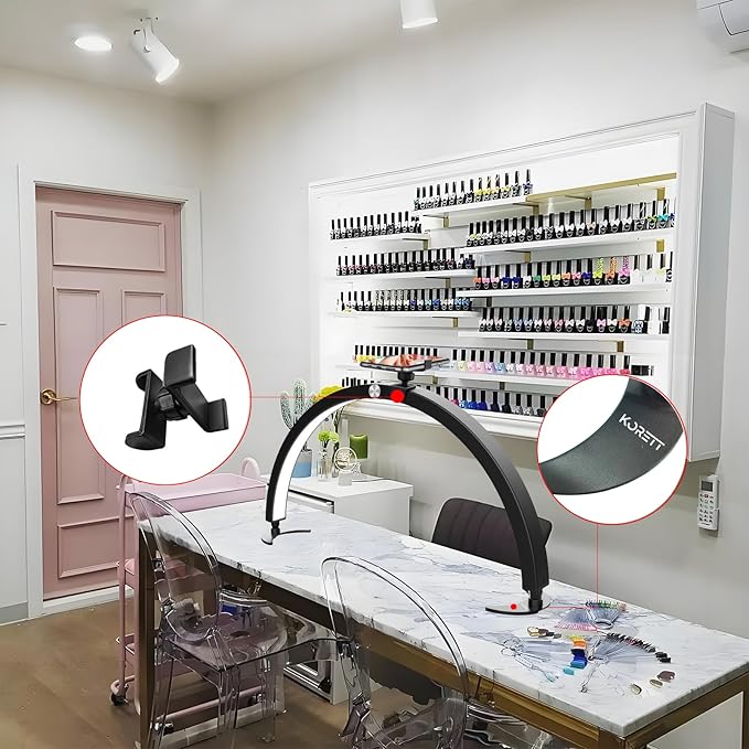 Half Moon Light Nail Desk Lamp, 40W 29 inch Stepless Bi-Color and Brightness Nail Table Light with Wire Controller & Remote for Nail Art Tech Manicure Eyelash Tattoo Crafts