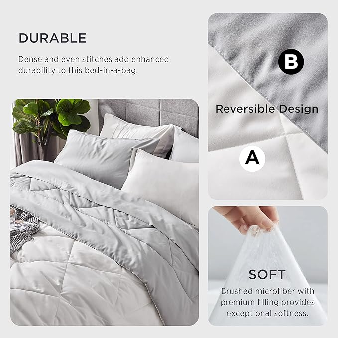Bedsure White Full Comforter Set - 7 Pieces Reversible Bed Set Bed in a Bag Full with Comforters, Sheets, Pillowcases & Shams, Full Bedding Sets