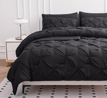 LANE LINEN California King Comforter Set, 7 Piece Cal King Bed in a Bag, Pintuck Cal King Bedding Set, Soft Cali King Bed Set, Cal King Bedding Comforter Sets with Sheets, Pillowcases & Shams - Grey