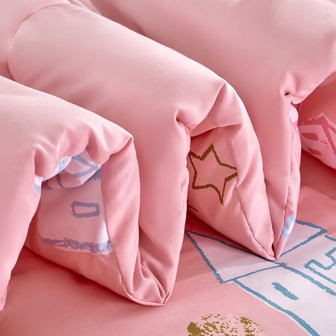 SLEEP ZONE Kids Bedding Comforter Set Full/Queen Size - Super Cute & Soft Kids Bedding 7 Pieces Set with Comforter, Sheet, Pillowcase & Sham (Unicorn Castle)