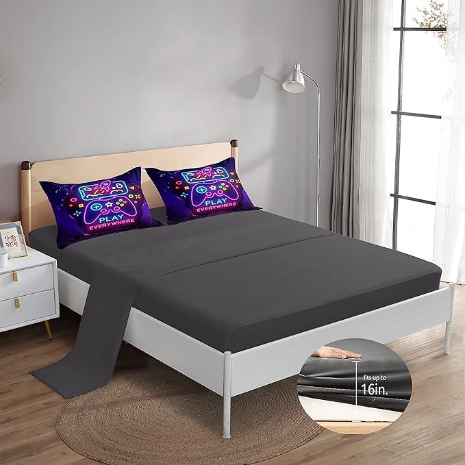 6 Pieces Gamer Bedding Set for Boys Gaming Comforter Queen Size, Game Controller Comforter for Teen 3D Gamepad Microfiber 6 Piece Bed in A Bag Kids Bedding Sets with Sheets,DJT H5031 Queen