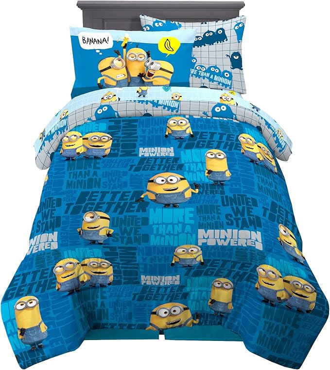 Franco Kids Bedding Super Soft Comforter and Sheet Set with Sham, 5 Piece Twin Size, Minions The Rise Of Gru