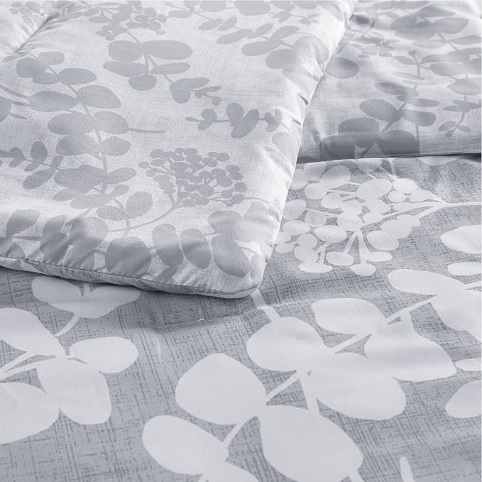Codi Gray Floral Comforter Set Twin Size, Botanical Bedding Sets | Unique Reversible Design, Lightweight, Better for Spring and Summer | Leaf Print 3 Pieces