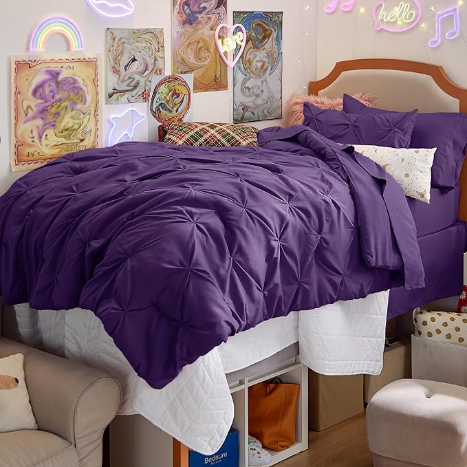 Bedsure Twin XL Comforter Set - Extra Long 5 Pieces Dorm Room Essentials, Pinch Pleat Bed in a Bag with Comforter, Sheets, Pillowcase & Sham