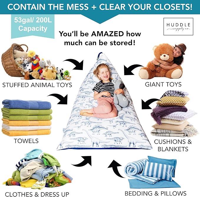 Huddle Designer Stuffed Animal Bean Bag Storage Washable XL Cover -The Original Bean Bag for Stuffed Animals Storage Premium Stuffed Animal Storage Bean Bag for Kids | Strong Zipper, Thick Canvas