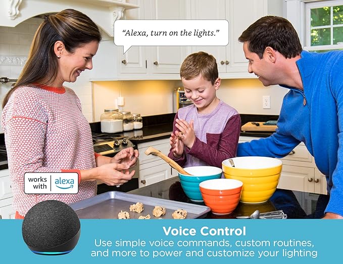 BLACK+DECKER Compatible with Alexa Smart LED Under Cabinet Lighting Kit, Motion Sensor, Dimmable , 3 Color Settings, For Kitchen, Cabinets and Closets, (4) 9" Bars, White, A Device