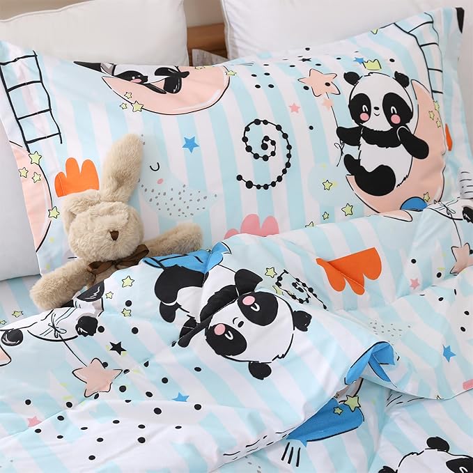 JSD Cute Panda Kids Comforter Set, 3 Pieces Full Microfiber Comforter with Pillow Shams, Soft Comfortable Machine Washable