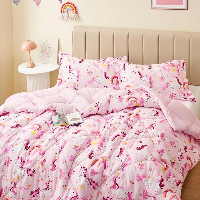 Twin Unicorn Comforters for Boys, 3 Pieces Kids Unicorn Bedding Kids Comforter Sets, Super Soft Lightweight for All Seasons, Includes 1 Comforter (88"x88") and 2 Pillowcase (20"x26"+2")