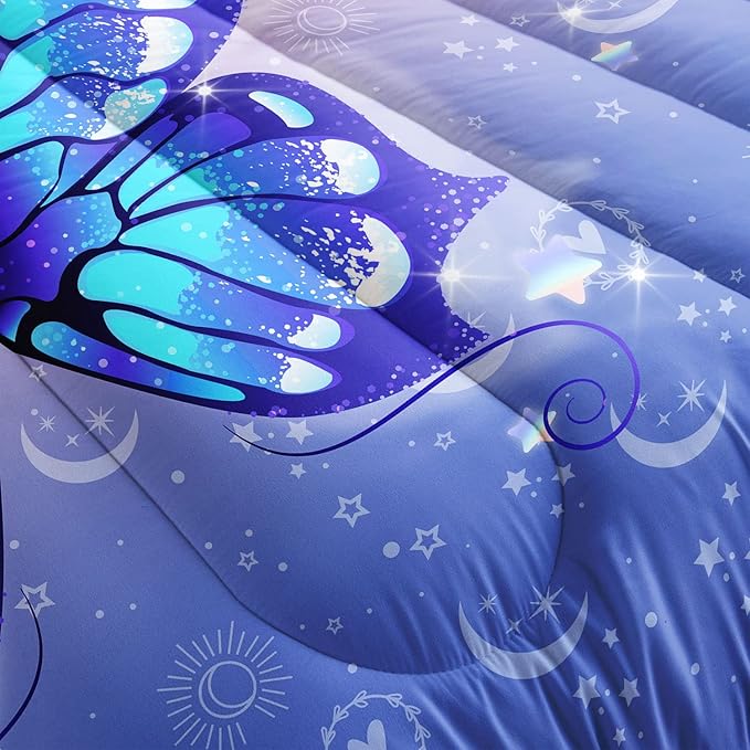 Datura home Bedding Comforter Set Pink Purple Butterfly Printed Pattern Quilt with 1 and 2 Pillowcases for Girls Bedroom All Season(Butterfly Full) Full 80x90inches