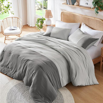 Grey Comforter Queen Set - Modern Soft Farmhouse Comforter Sets for Men, Masculine Colorblock Pattern Bedding Set for All Season, 3 Pieces includes 1 Comforter, 2 Shams (90"x 90")