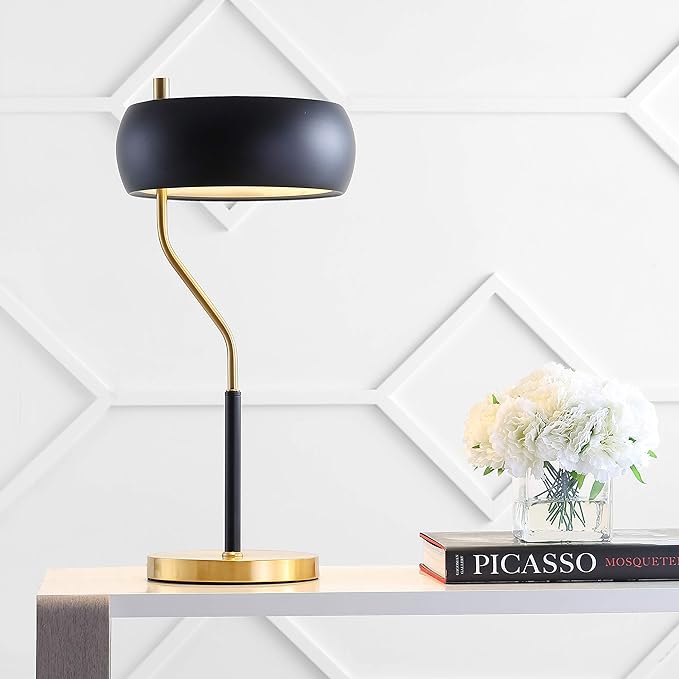 JONATHAN Y JYL6008A Oskar 22.5" Moody Metal LED Desk Lamp Contemporary Glam Minimalist Bedside Desk Nightstand Lamp for Bedroom Living Room Office College Bookcase LED Bulb Included, Black/Brass Gold