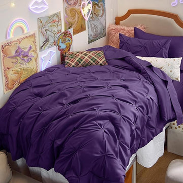 Bedsure Twin XL Comforter Set - Extra Long 5 Pieces Dorm Room Essentials, Pinch Pleat Bed in a Bag with Comforter, Sheets, Pillowcase & Sham