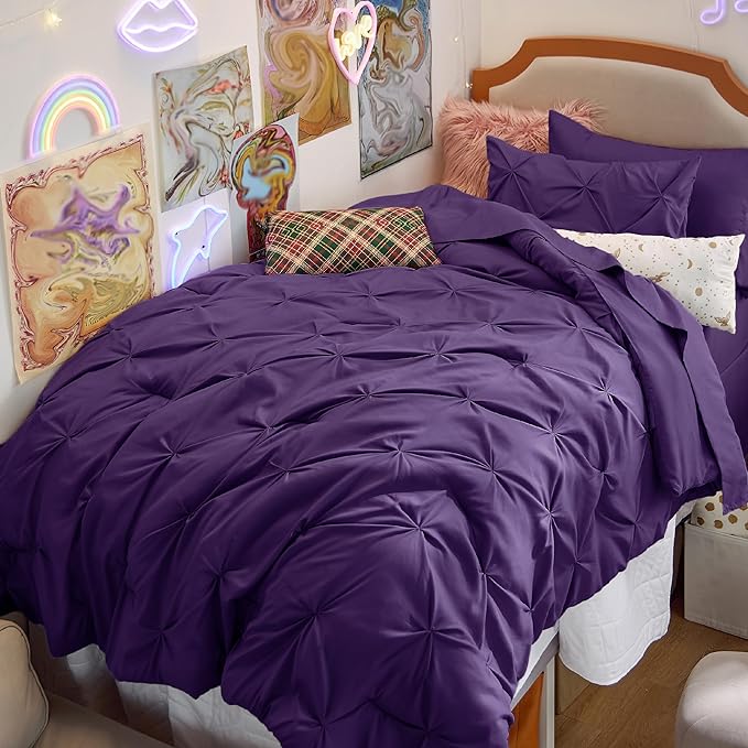 Bedsure Twin XL Comforter Set - Extra Long 5 Pieces Dorm Room Essentials, Pinch Pleat Bed in a Bag with Comforter, Sheets, Pillowcase & Sham
