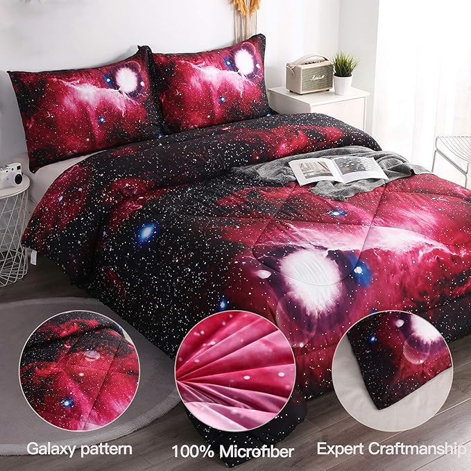 Litanika 3D Galaxy Comforter Queen(90x90lnch), 3 Pieces(1 Galaxy Comforter, 2 Pillowcases), Universe Nebula Outer Space Comforter, Microfiber Bedding Set for Boys Kids
