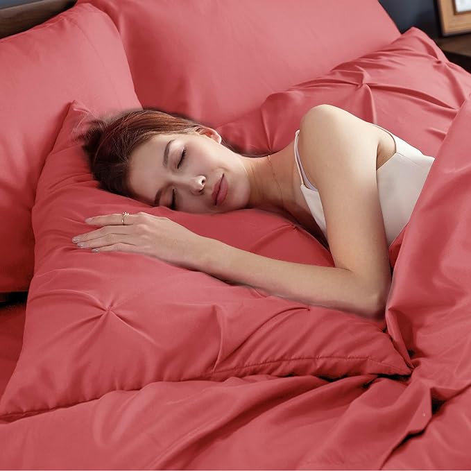 Bedsure Comforter Set Queen - Bed in a Bag Queen 7 Pieces, Bedding Sets Bed Set with Comforter, Sheets, Pillowcases & Shams (Coral Red)