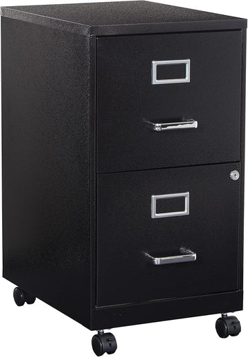 OSP Home Furnishings 2 Drawer Mobile Locking Metal File Cabinet, Black