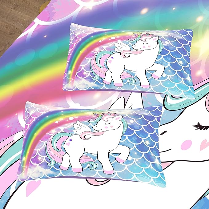 Tailor Shop Unicorn Girls Comforter Sets Full Size,Blue Unicorn Bedding Sets for Kids Teens with 2 Pillowcase……