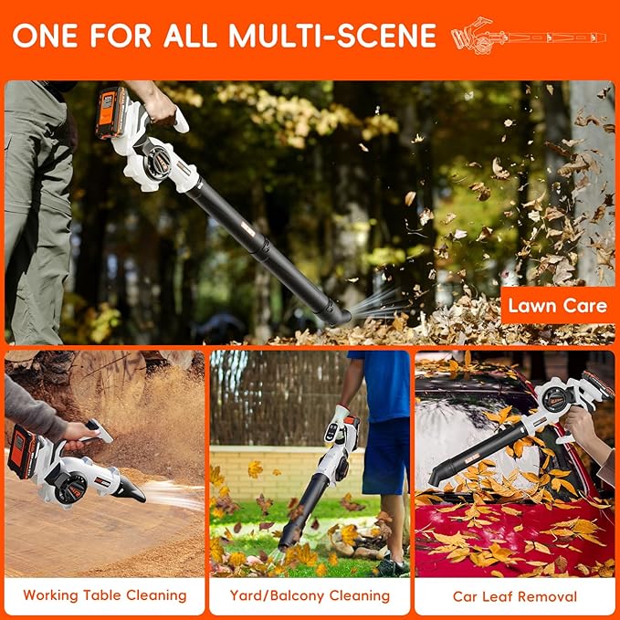 Leaf Blower Cordless - Electric Cordless Leaf Blower with 2 Batteries and Charger, 3 Speed Modes & 3 Blowing Nozzles, 20V Battery Powered Mini Leaf Blowers for Lawn Care, Patio, Indoor