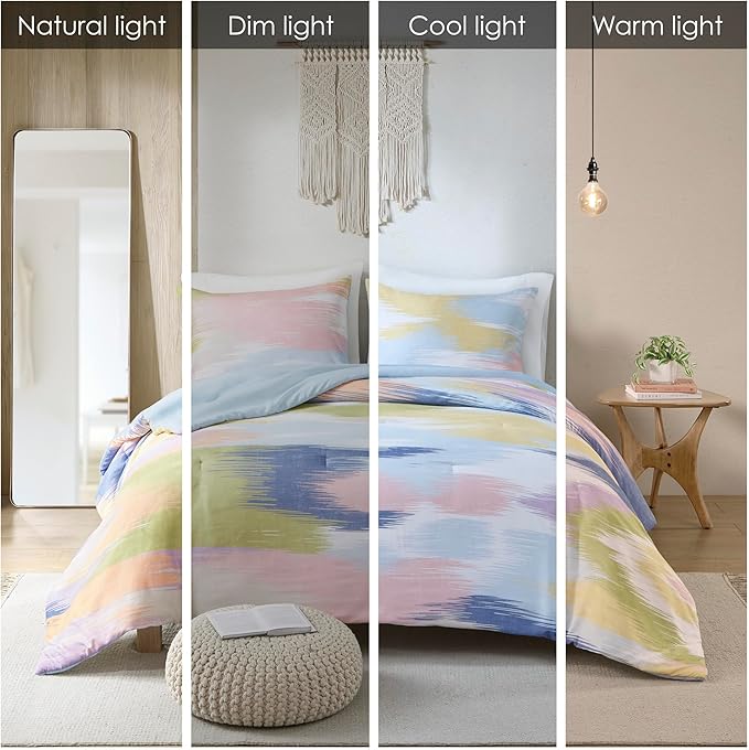 Intelligent Design Queen Comforter Set, Chic Colorful Brushstroke Abstract Print, Girls Room Décor, All Season Queen Bedding Sets for Girls, Matching Sham, Full/Queen, Blue Multi 3 Piece