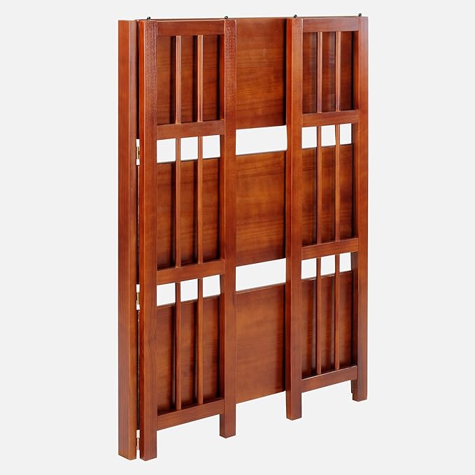 Casual Home 3-Shelf Folding Stackable Bookcase (27.5" Wide)-Walnut & 3-Shelf Folding Bookcase (14" Wide)-Walnut