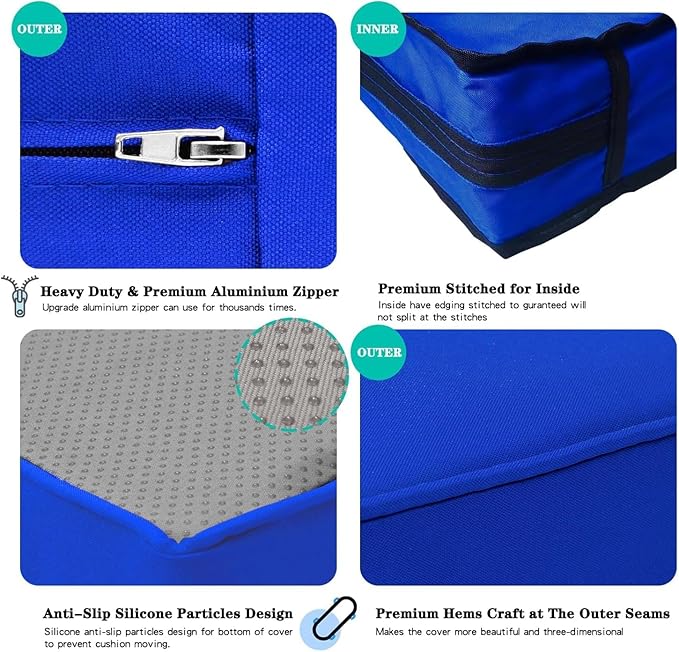 ClawsCover 6Pack Outdoor Seat and Back Cushions Replacement Covers Fit for 3 Pieces 3-Seater Wicker Rattan Patio Furniture Conversation Set Sectional Couch Chair,Royal Blue-Include Cover Only