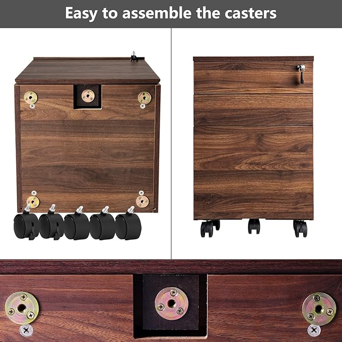 TOPSKY 3 Drawers Wood Mobile File Cabinet Fully Assembled Except Castors (Rustic Brown, 16.3x15.7x24.4)