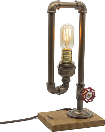Loft Style Lamp, Different Thinker, Steampunk Industrial Vintage Style, Wood Base Metal Body, Table Desk Light with Dimmer, LL-017