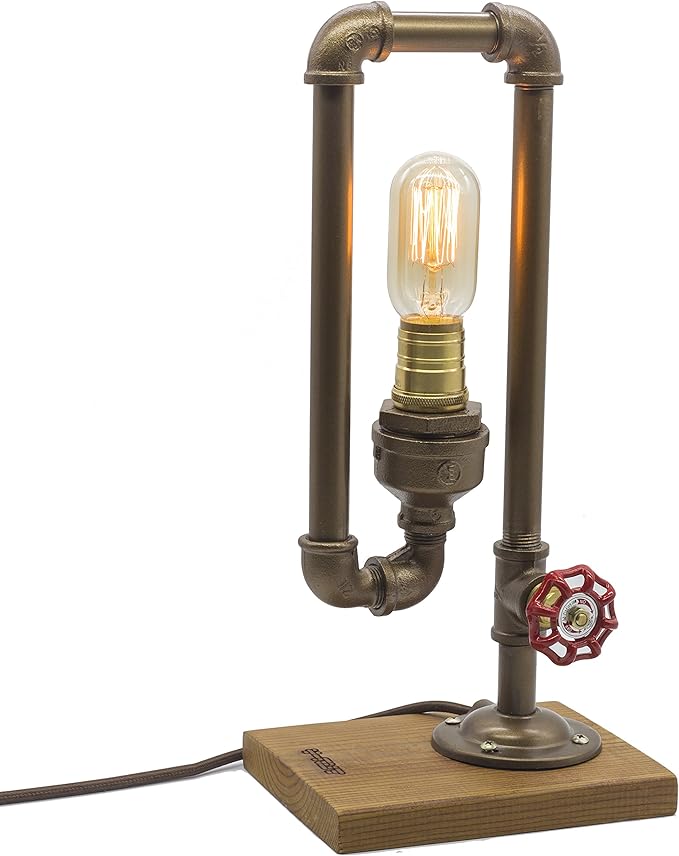 Loft Style Lamp, Different Thinker, Steampunk Industrial Vintage Style, Wood Base Metal Body, Table Desk Light with Dimmer, LL-017