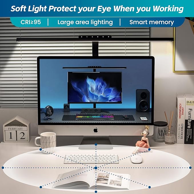 Desk Lamp, Stepless Dimming Desk Lamp with Clamp Flexible Gooseneck Desk Lamps for Home Office Eye Caring Desk Light Modern 24W Office Light for Sewing Studying Working Drawing