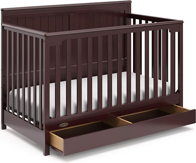 Graco Hadley 5-in-1 Convertible Crib with Drawer (Espresso) – Crib with Drawer Combo, Includes Full-Size Nursery Storage Drawer, Converts from Baby Crib to Toddler Bed, Daybed and Full-Size Bed