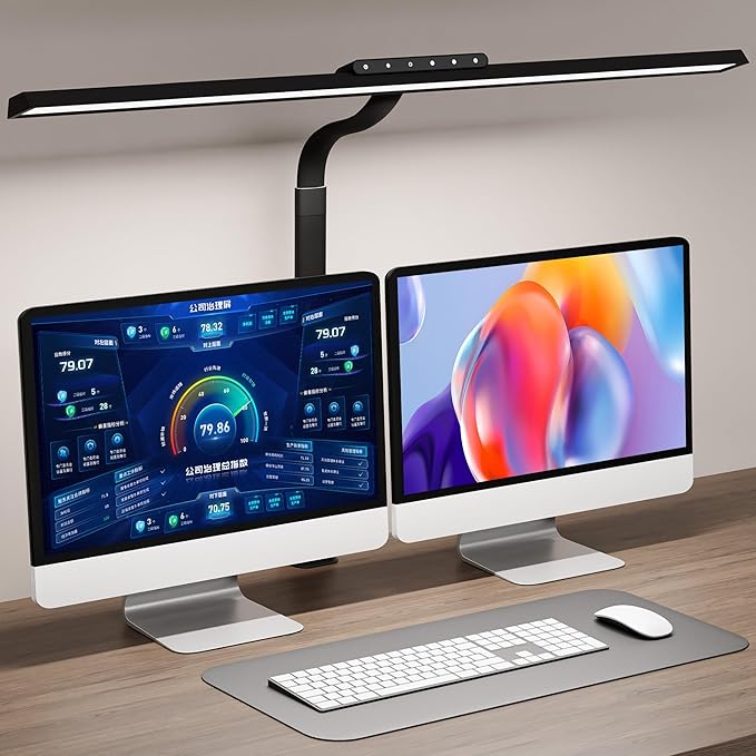 Desk Lamp, Stepless Dimming Desk Lamp with Clamp Flexible Gooseneck Desk Lamps for Home Office Eye Caring Desk Light Modern 24W Office Light for Sewing Studying Working Drawing