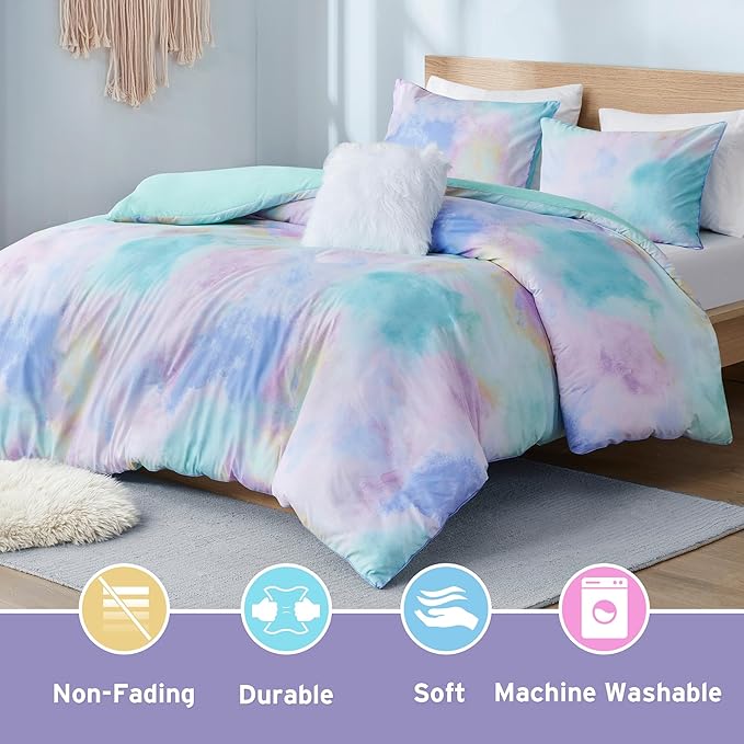 Intelligent Design Duvet Cover Twin Bedding Sets for Girls & Boys Watercolor Tie Dye Twin Duvet Cover Set Kids, Microfiber Twin Size Duvet Cover Set, Pillow Cassiopeia, Twin/Twin XL Pink/Blue 3 Piece