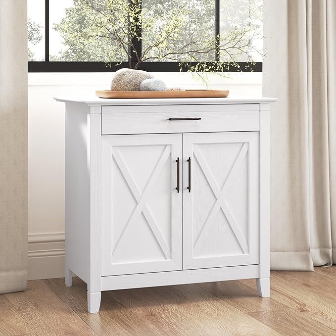 Bush Furniture Key West Secretary Desk | Accent Cabinet with Work Surface in Pure White Oak | 30W x 20D Hidden Writing Table and Storage for Small Spaces