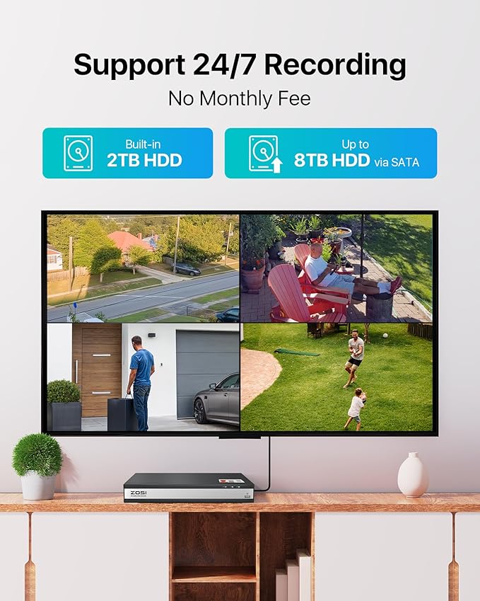 ZOSI 16CH 3K Lite Security Camera System with 2TB HDD,AI Human/Vehicle Detection,Night Vision,Remote Access,H.265+ 16 Channel 5MP Lite HD-TVI DVR with 12PCS 1080P Outdoor Indoor Surveillance Cameras