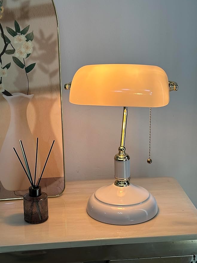 FIRVRE Glass Bankers Lamp Desk Lamp Classic Retro Table lamp Reading Modern for Home Office nightstand Bedside Study Desk Library