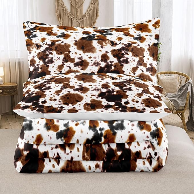 Tailor Shop Cow Print Bedding Sets,Kids Twin Bedding Set,Cow Print Comforter Set for Boys Teens Girls,Black White Queen Soft Microfiber Cowhide Bedding Set with 1 Comforter and 1 Pillowcases…