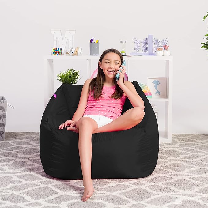Posh Creations Structured Comfy Seat for Playrooms and Bedrooms, Large Bean Bag Chair, Coronado Chair, Black