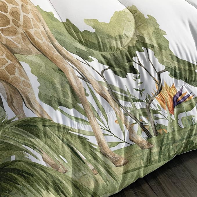 Elephant Giraffe Monkeys Comforter Twin Size,Wild Animals Kids Comforter Set,3Pcs Bedding Set Printed Comforter with 2 Pillowcases,Down Alternative,Soft and Lightweight,for All Seasons