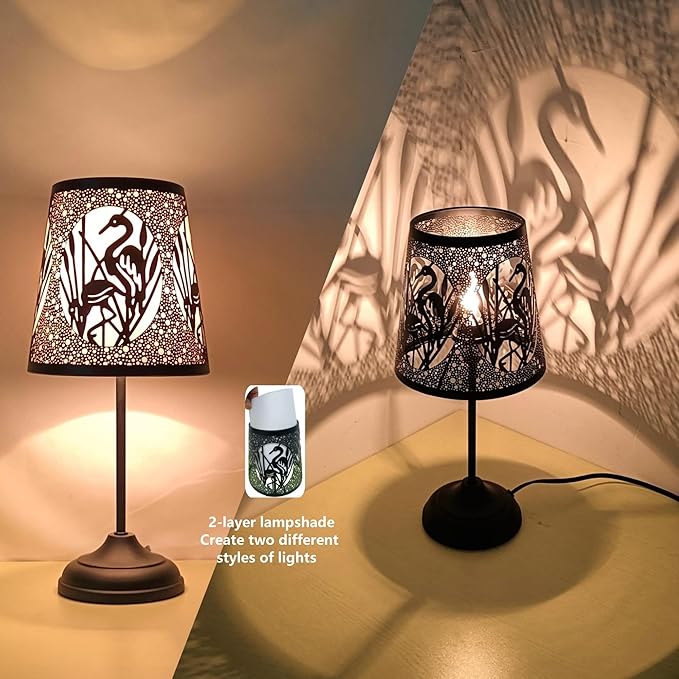 Flamingo Touch Lamp with Dimmable Touch Switch,Black Metal Cutout Shade, Flamingo Decortion Desk Lamp
