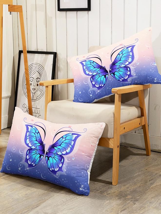 Datura home Bedding Comforter Set Pink Purple Butterfly Printed Pattern Quilt with 1 and 2 Pillowcases for Girls Bedroom All Season(Butterfly Queen) Queen 90x90inches